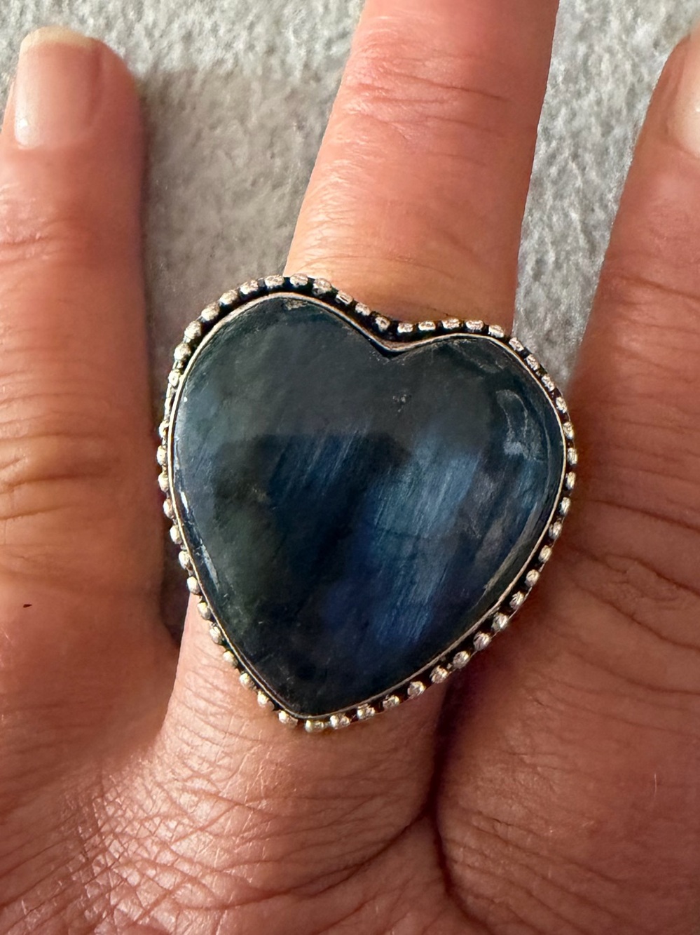 Heart-Shaped Blue Stone Ring - Women's Fashion Jewelry